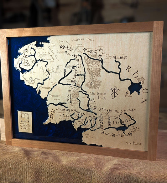 Epoxy Poured Map of Middle Earth